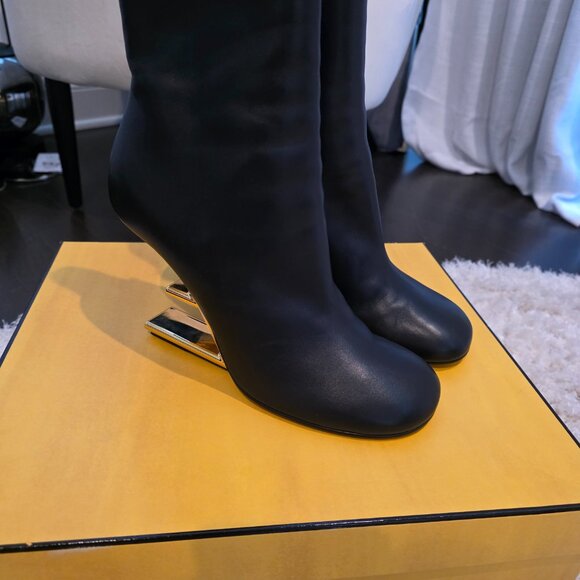 Fendi First Leather Bootie, Logo Heel - Picture 2 of 5